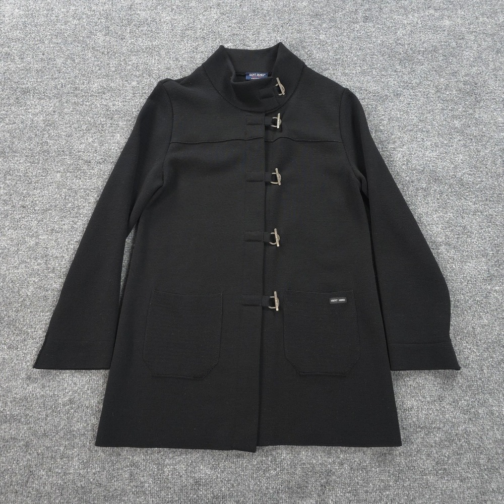 Saint James Jacket Womens 6‎ Black Wool Toggle Front Knit Overcoat Coat France